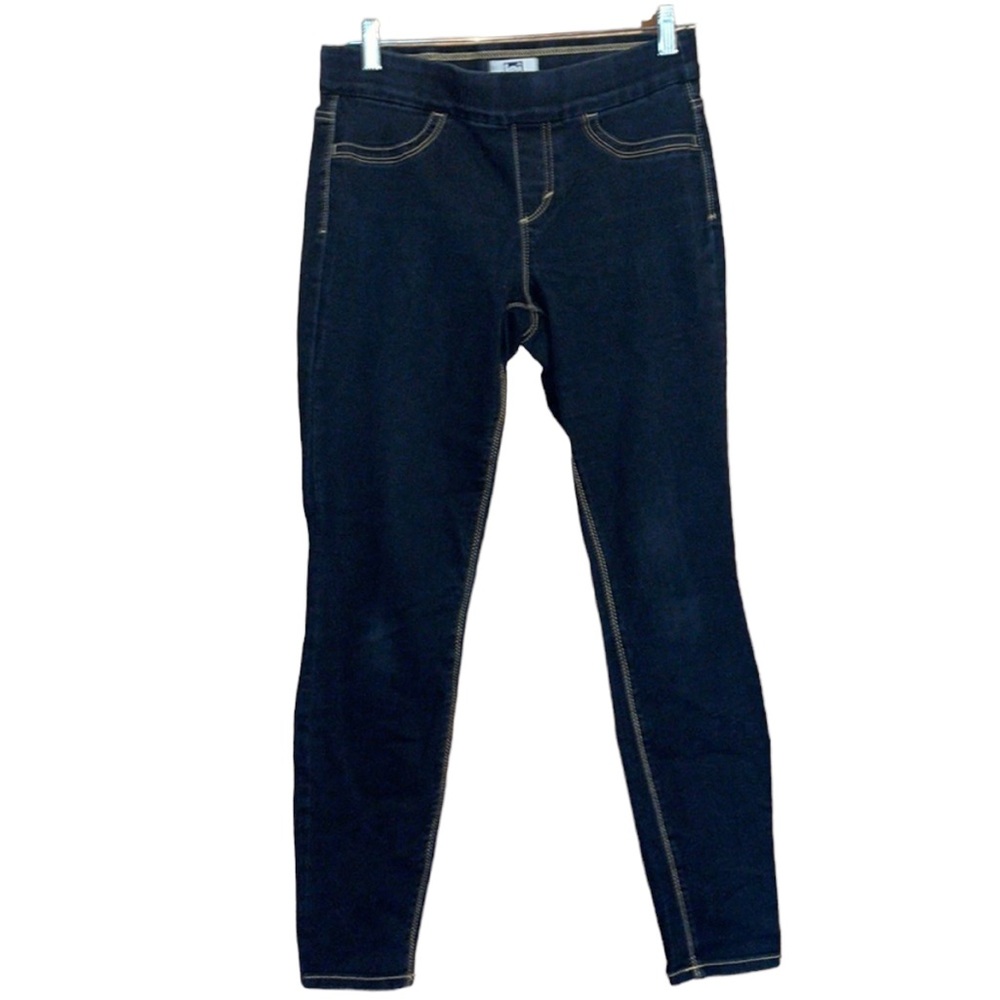 •L.E.I•HIGH RIS WITH TAN STITCHING DARK WASH SKINNY DENIM JEGGINGS SIZE SMALL